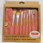Danielle Creations Natural Bamboo 7-Piece Brush Set with Roll Up Canvas Case, Pi