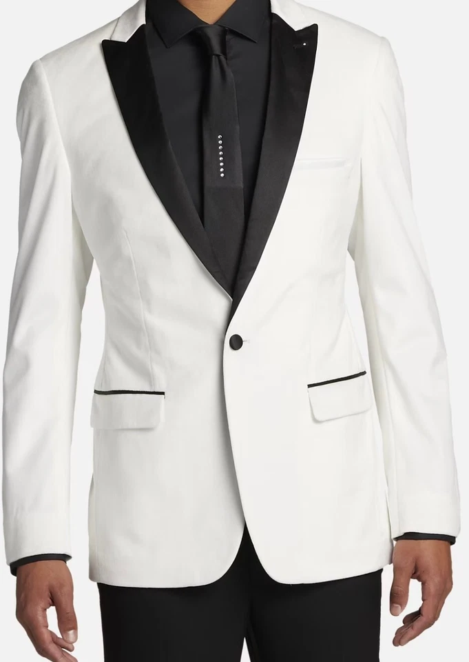 Paisley & Gray Men's Slim Fit Velvet Dinner Jacket  Frost Velvet Cream/White 42R - Image 1 of 1