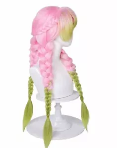 Wig Kanji Matsuri Cosplay Theater Halloween Daily Wear Neon Green Pink Braided - Picture 1 of 10
