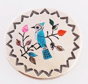 Native American Zuni Handmade Sterling Silver with Inlay Blue Jay Pin/Pendant - Picture 1 of 2