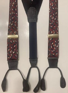 Red Blue Green Beige Suspenders Braces Button On 100% Silk Modern Abstract - Bild 1 von 4