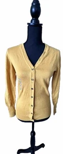 Contempo Women Mustard Yellow Cardigan CH/Small V Neck New Fitted Ribbing - Picture 1 of 5