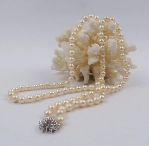 Vintage Akoya Zuchtperlen Kette L 83 cm weiss Dm 7,5 mm 835er Silberverschluss - Bild 1 von 15