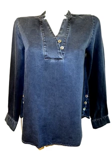 SOFT SURROUNDINGS Top Size XS Blue Denim Tencel/Lyocel LS Shirt w/Button Accents - Picture 1 of 7