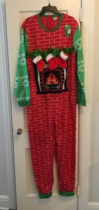 Adult Large Union/Jumpsuit Mantle Christmas Stockings Lights Around Mantle New - Picture 1 of 9
