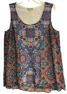 Live and Let Live Tank Large Red White Blue Baroque Sleeveless Rhinestones Lined - Picture 1 of 12