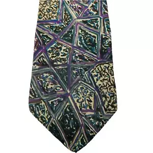 Oleg Cassini Herren Krawatte Dreieck Quadrat Geometrisch Lila Schwarz 100% Seide - Bild 1 von 2