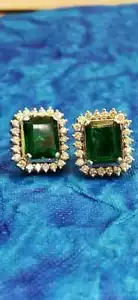 6.36 Cts Round Brilliant Cut Diamond Emerald Halo Stud Earrings In Fine 14K Gold - Picture 1 of 12