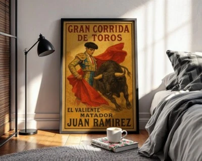 Vintage Spanish Bullfight Poster Matador Art Print Corrida Style Wall Decor - Image 1 of 4