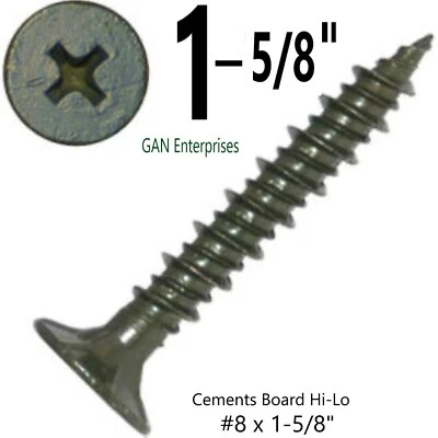 IFG,IC AND OTHERS Cement Fiber Backer Board Screw Hi-Lo Phillips Wafer Head #8 x 1-5/8 Coated 4000