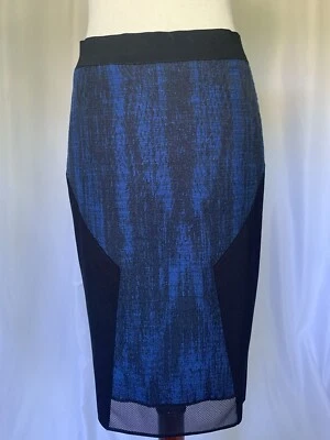 Nueva falda lápiz ELIE TAHARI algodón elástico Boucle azul/negro, talla 2 Foto 1 de 4