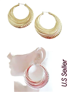 Big Hoop Earrings, Gold Silver Bamboo Hoop Earrings Door Knockers  ,3 Inch - Picture 1 of 5