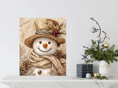 16x20 Gilded  Neutral Christmas Snowman Canvas Wall Art Canvas Print - Image 1 of 4