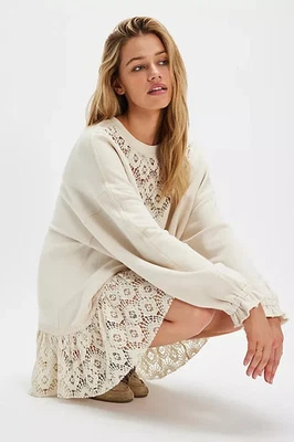 Free People Belle Sweatshirt Tea Crew Neck Oversized Pullover Ruffle Dress XS NT - Image 1 of 4