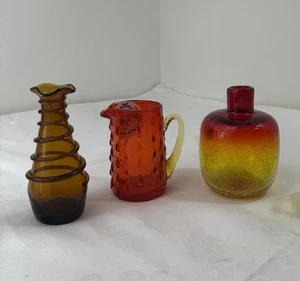 Juego De 3 Jarra De Colección Rojo Naranja Crackle Glass - Imagen 1 de 22