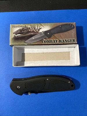 Navaja de bolsillo Combat Ranger Frost Cutlery Lock Back con mango de goma negra y clip Foto 1 de 4