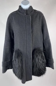 Damen J. Mendel schwarz Wolle Pelzbesatz Kapuze Mantel Jacke Größe 8 - Bild 1 von 6
