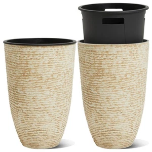 Garden 2-Pack 21" H. Beige Tall Planters with Inside Pots - 14'' Dia Plastic ... - Picture 1 of 7