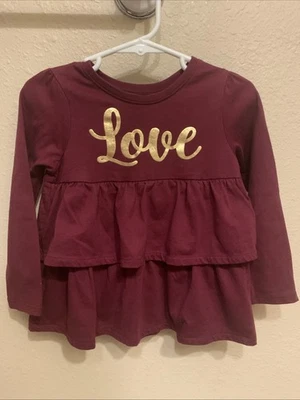 L@@K- Top de manga larga con volantes Love borgoña para niñas talla 3T ¡Bonito! Foto 1 de 4