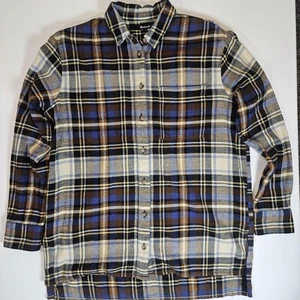 Madewell Flannel Shirt Womens Medium Blue Brown Cream Plaid Button Down Casual - Picture 1 of 6