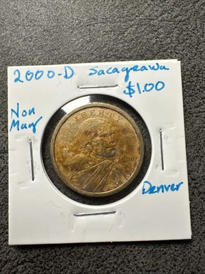 2000 D. Native American Sacagawea Dollar. Non Magnetic. Denver Mint. Toned. - Image 1 of 4