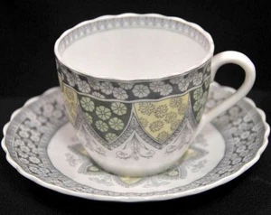 Spode Spode's Primrose Y7475 Cup & Saucer Fluted Floral 1954 Gray Yellow Green - Picture 1 of 12
