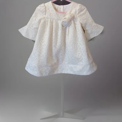 Laura Ashley Cream Ivory Lace Rosette Dress Girl Size 4 - Image 1 of 4