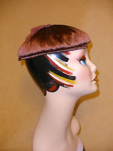 Vintage Satin Evening Hat in Bronze Pleated Satin w/ Fringe Accents for I Magnin - Picture 1 of 7