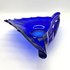 Makora Krosno Cobalt Blue Art Glass Bowl Centerpiece Modern Decor Conch Shell - Picture 1 of 22