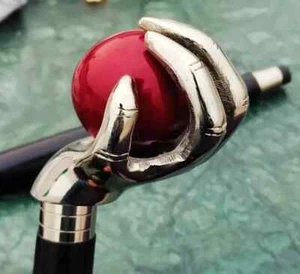 Nautical Chrome Hand Holding Red Ball Walking Stick Ball in hand walking cane - Picture 1 of 5
