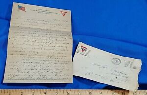 1919 YMCA Letter Envelope Stationary 3 Pages WWI Army & Navy RARE VTG Antique