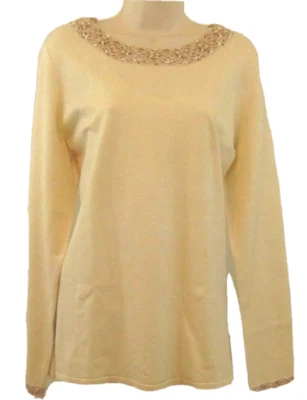 Top tejido J H Collectibles talla XL crema adornado con cuentas mezcla de seda manga larga Foto 1 de 4