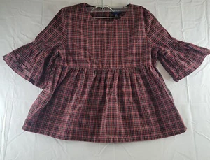 Polo Ralph Lauren Poplin Tartan Plaid Bell Sleeve Shirt Girls Youth Size 16 - Picture 1 of 12