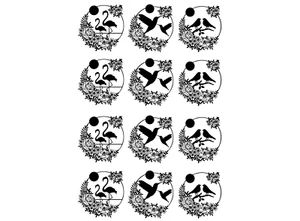 Bird Wreaths 12 pcs Black Fused Glass Decals - Picture 1 of 1