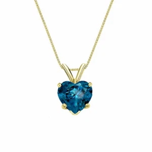 1 Ct Heart 14K Yellow Gold Blue Created Diamond Solitaire Pendant 18" Necklace - Picture 1 of 1
