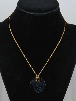 Michael Kors CITYSCAPE DISC Goldtone Black Agate Pendant Necklace MKJ4620 $145 - Image 1 of 2
