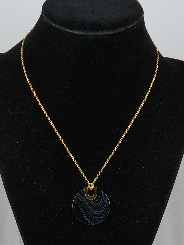 Michael Kors MKJ4620710 Gold-tone Black Agate Stone Disc Pendant Necklace