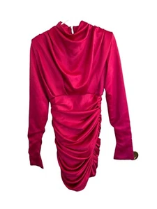 House Of CB HOT PINK RUCHED Sz XS SUMMER PARTY GLAM Long Sleeve High Neck - Picture 1 of 6