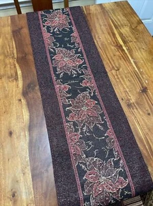 Christmas Decor Table Runner Poinsettia Embroidered Glitter Sparkle 71"x 13" (CT - Picture 1 of 7