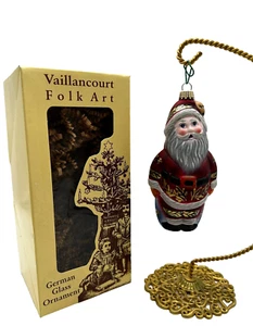 90s Vaillancourt Folk Art AMERICAN SANTA WITH BELL Glass Christmas Ornament NEW - Picture 1 of 8