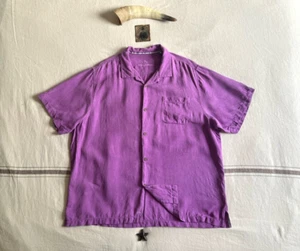 Tommy Bahama Silk Shirt 2XL 50s Rockabilly Retro Loop Collar Exotic Trees Purple - Picture 1 of 19