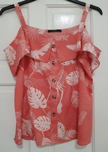 ¡Top con tiras y estampado de hojas blancas rosa talla 10! - Imagen 1 de 3