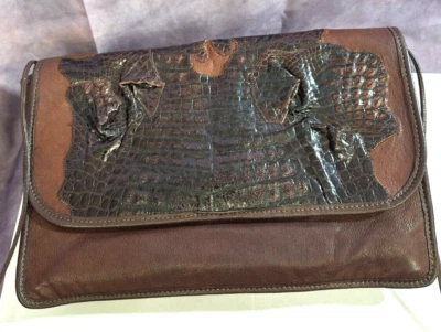 BOLSO MENSAJERO CARLOS FALCHI 13"x8.5" Marrón 3D Reptil Aplique Años 70 ¡IMPRESIONANTE! Foto 1 de 4