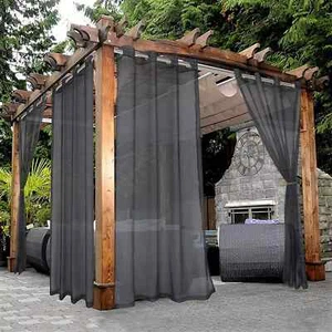 Outdoor Sheer Curtains for Patio Waterproof - 2 Panels Grommet Indoor Voile Curt - Picture 1 of 1