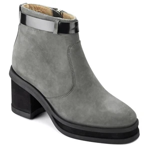 PURIFIED Womens Patricia 1 Chunky Heeled Leather Ankle Boots - Grey US 9 EU 40 - Picture 1 of 7
