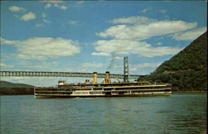 Schiff Ship Hudson River Day Liner Bear Mt. Bridge Postcard Amerika Postkarte - Picture 1 of 2