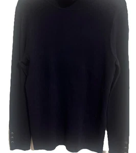 Chico's Größe 1 Medium Rollkragenpullover schwarz silber Knopfärmeldetails gebraucht, in einwandfreiem Zustand - Bild 1 von 5