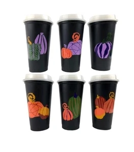 Starbucks Halloween 2021 Paquete de 6 tazas calientes reutilizables con tapas que brillan en la oscuridad Nuevo en caja - Imagen 1 de 9