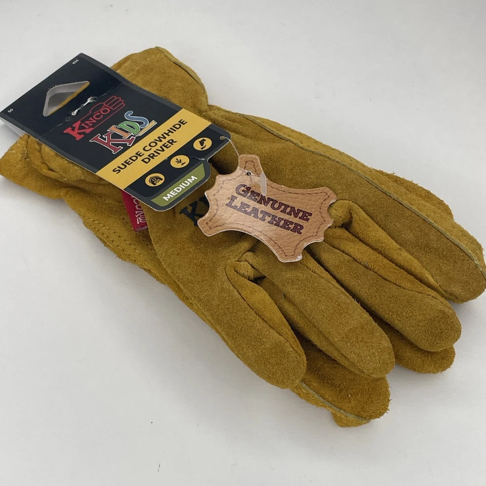 Luvas de punho Kinco 50-KM infantil camurça dourada completa couro de vaca fácil de colocar médias - Imagem 1 de 1