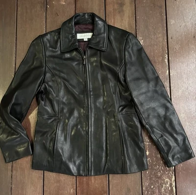 Chaqueta De Colección Años 90 Liz Claiborne Cuero Genuino Negra M Suave Retro Elegante Cremallera Y2K Foto 1 de 4